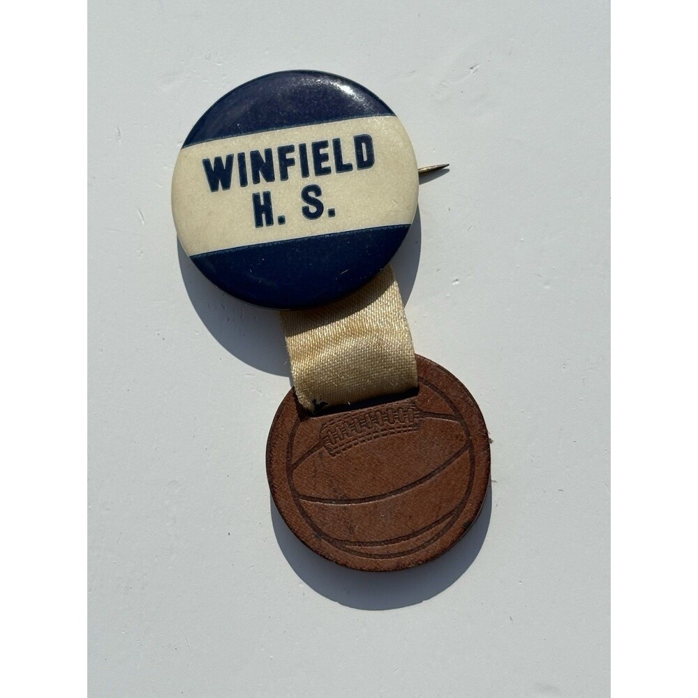 Antique Winfield PA High School Basketball Pin w Ribbon and Ball Souvenir